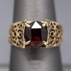 Vintage Garnet Pierced Band Solitaire Ring in 14k Yellow Gold