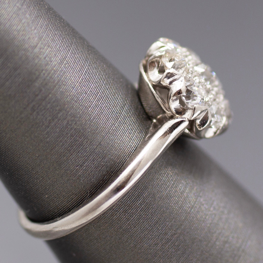 Art Deco Old European Cut Diamond Daisy Cluster Ring in Platinum