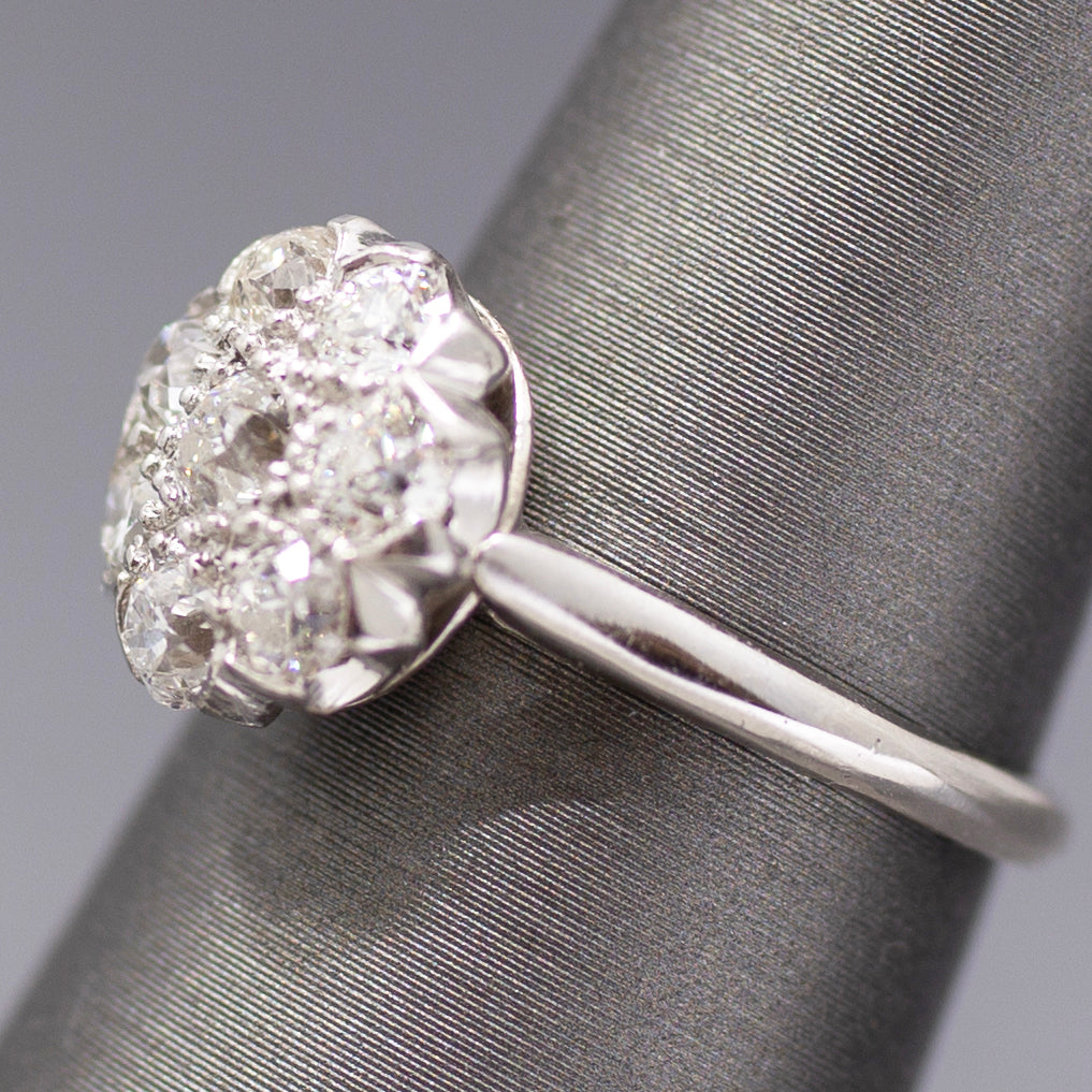 Art Deco Old European Cut Diamond Daisy Cluster Ring in Platinum