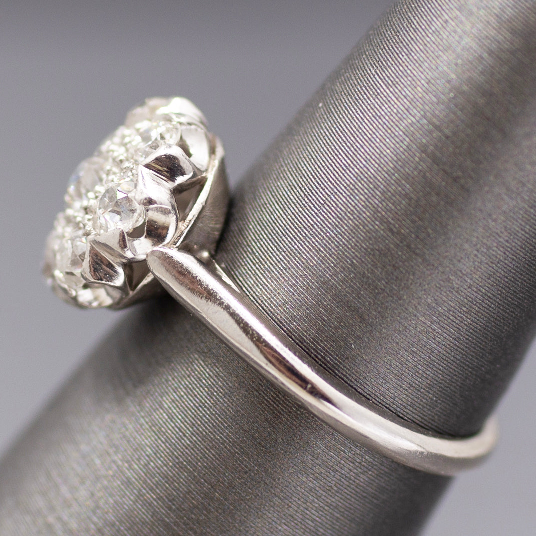 Art Deco Old European Cut Diamond Daisy Cluster Ring in Platinum