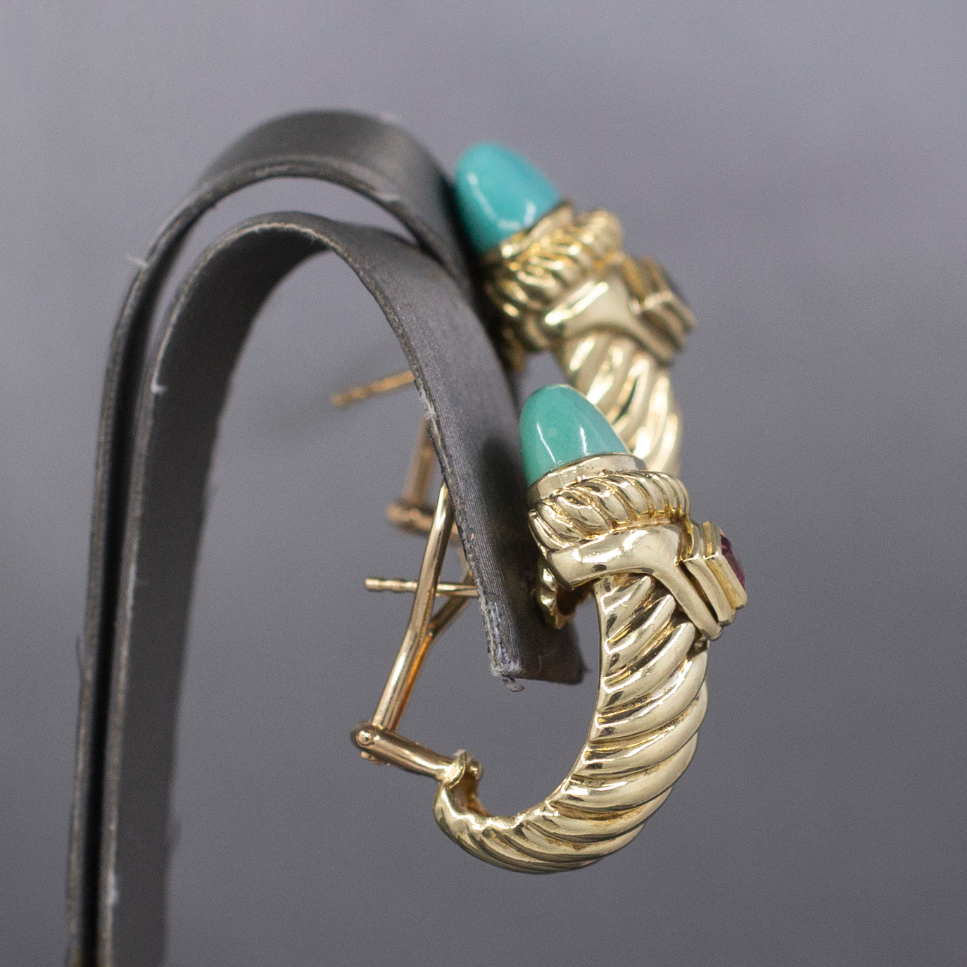 Vintage David Yurman Turquoise and Tourmaline Renaissance Earrings in 14k Yellow Gold