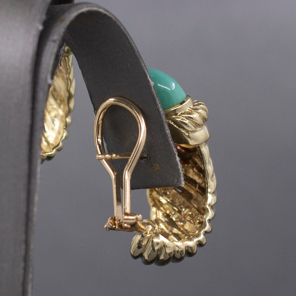 Vintage David Yurman Turquoise and Tourmaline Renaissance Earrings in 14k Yellow Gold