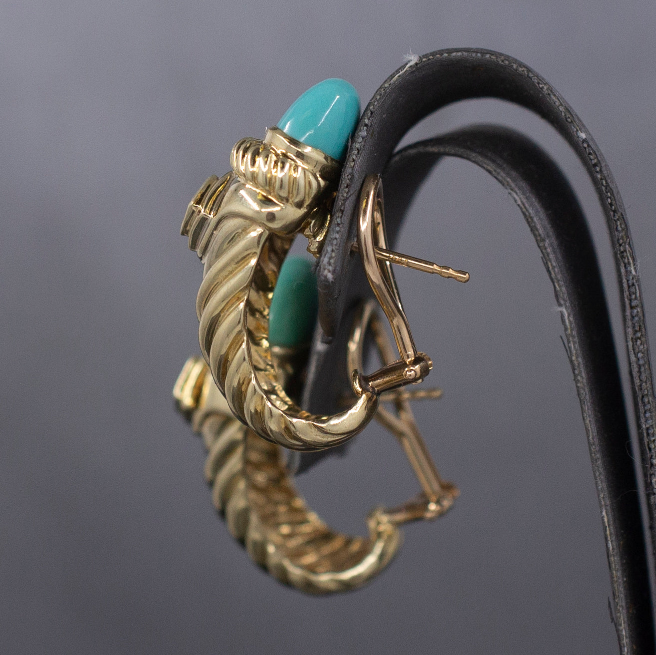 Vintage David Yurman Turquoise and Tourmaline Renaissance Earrings in 14k Yellow Gold