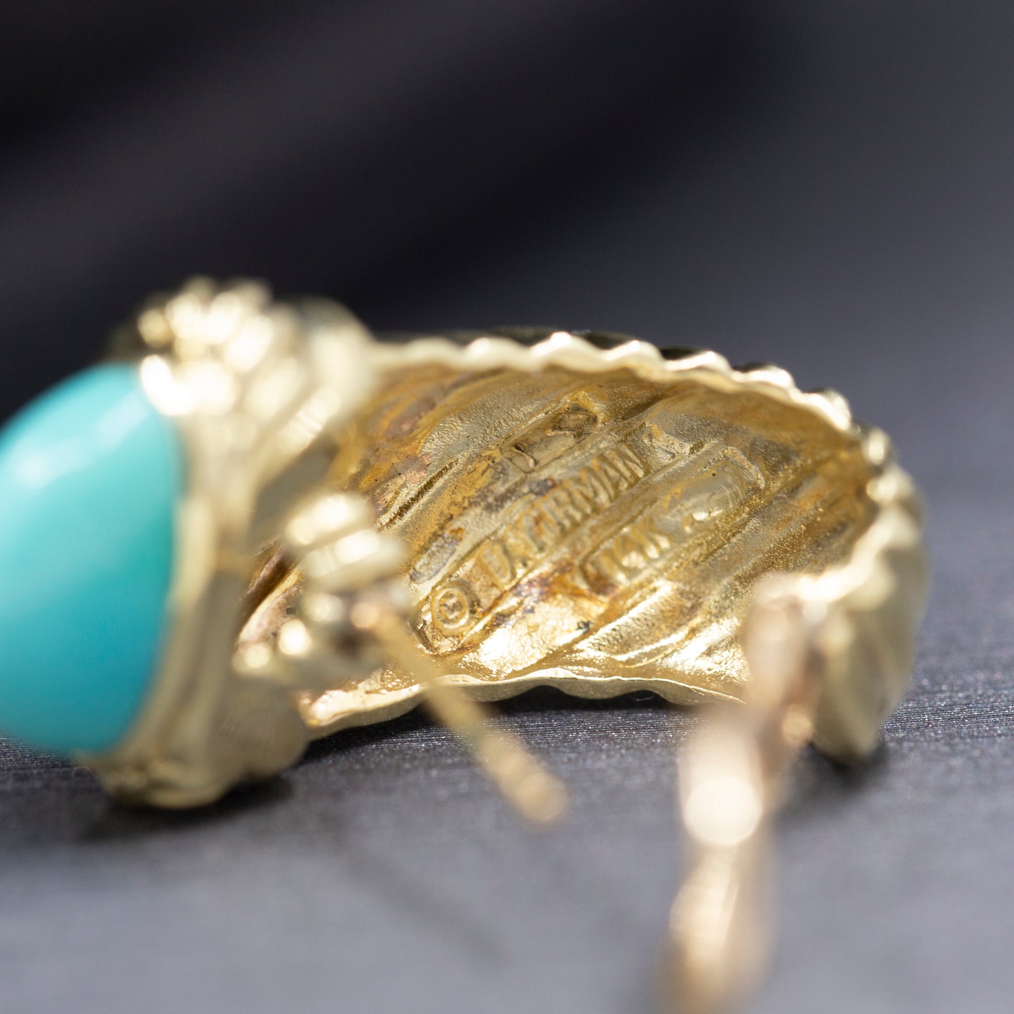 Vintage David Yurman Turquoise and Tourmaline Renaissance Earrings in 14k Yellow Gold