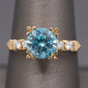 Vintage 1940s Blue Zircon and Diamond Ring in 14k Yellow Gold