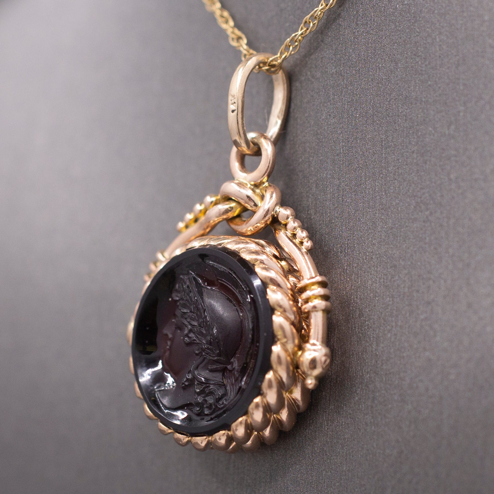 Antique Victorian Spinning Pressed Glass Cameo and Onyx Locket in 14k Rose Gold