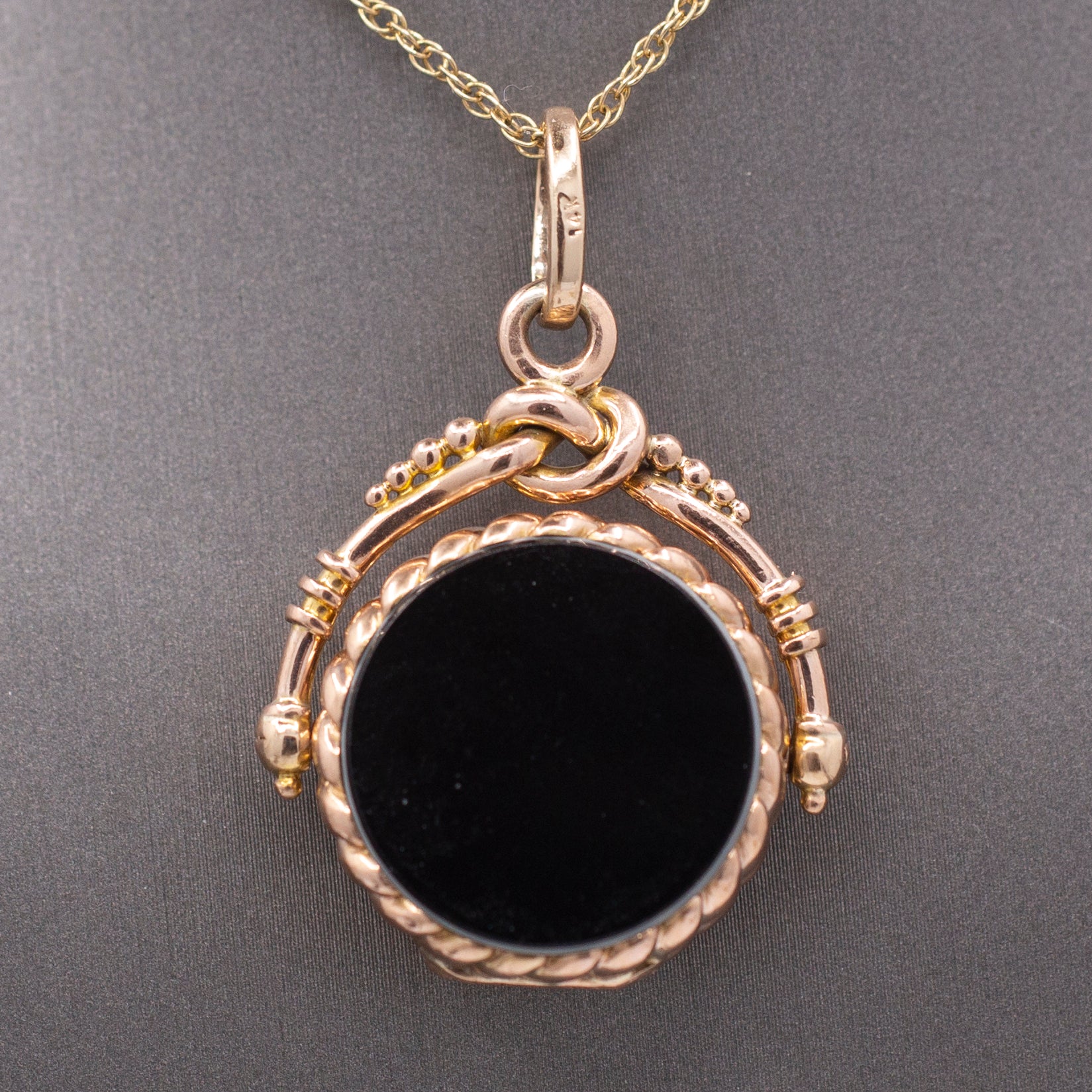 Antique Victorian Spinning Pressed Glass Cameo and Onyx Locket in 14k Rose Gold