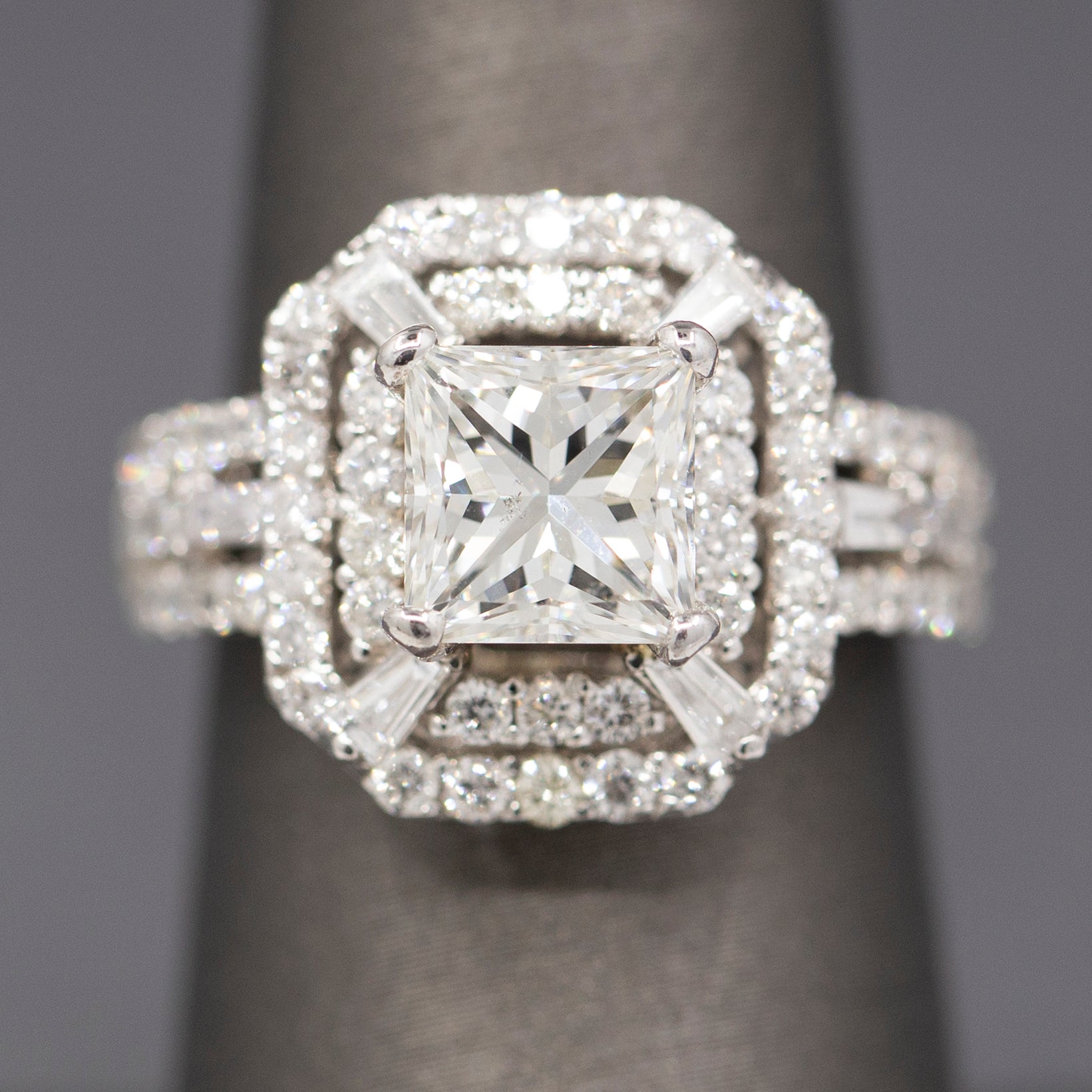 Stunning GIA Certified Princess Cut Diamond Art Deco Inspired Ring in 18k White Gold