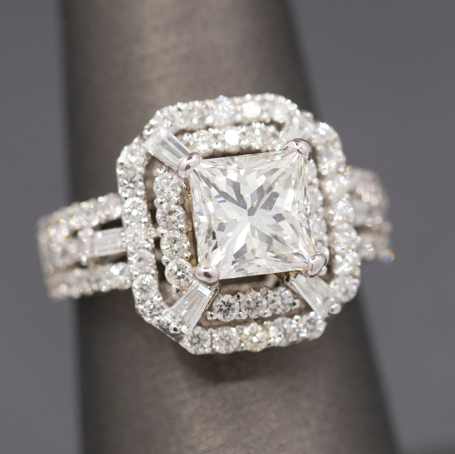 Stunning GIA Certified Princess Cut Diamond Art Deco Inspired Ring in 18k White Gold