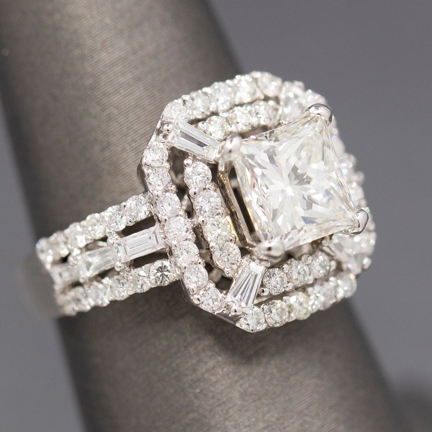 Stunning GIA Certified Princess Cut Diamond Art Deco Inspired Ring in 18k White Gold