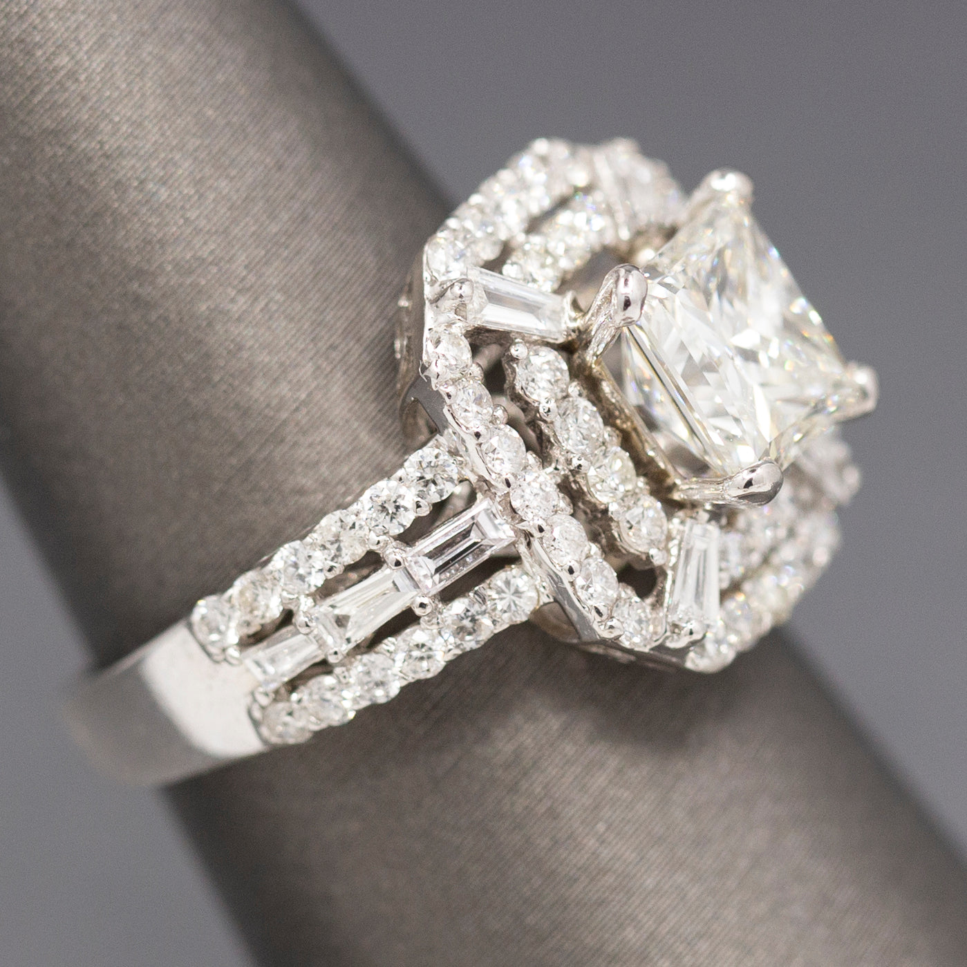 Stunning GIA Certified Princess Cut Diamond Art Deco Inspired Ring in 18k White Gold