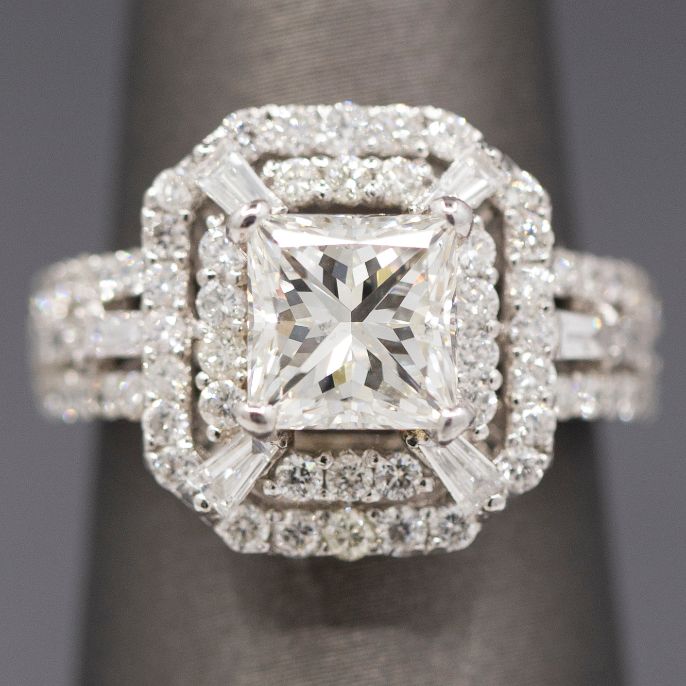 Stunning GIA Certified Princess Cut Diamond Art Deco Inspired Ring in 18k White Gold