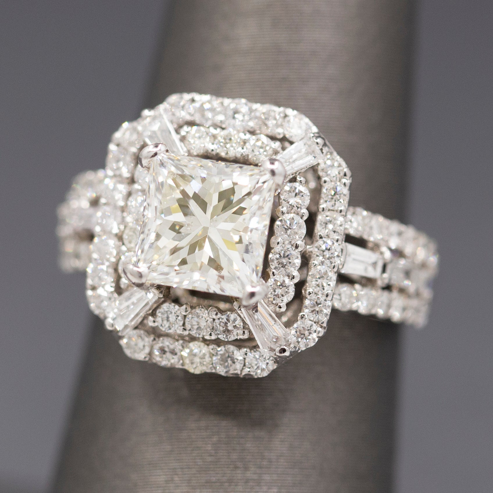 Stunning GIA Certified Princess Cut Diamond Art Deco Inspired Ring in 18k White Gold