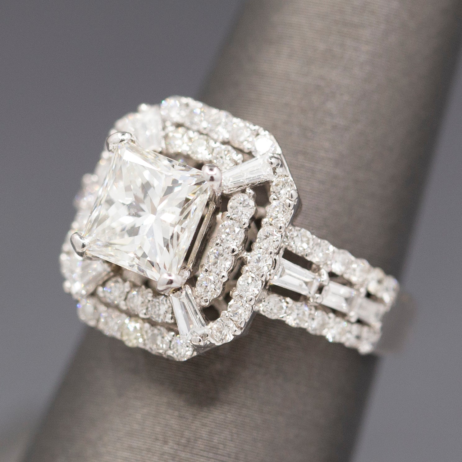 Stunning GIA Certified Princess Cut Diamond Art Deco Inspired Ring in 18k White Gold
