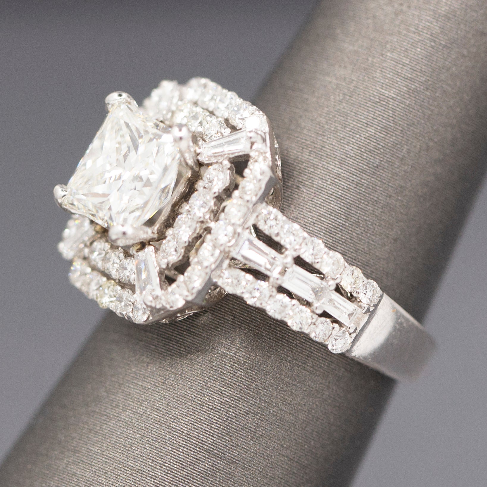 Stunning GIA Certified Princess Cut Diamond Art Deco Inspired Ring in 18k White Gold