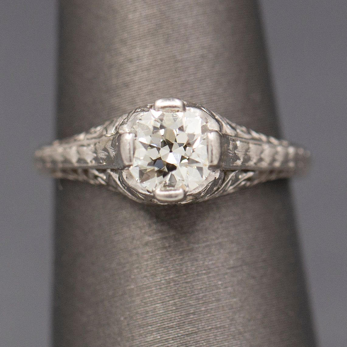 Stunning Art Deco Old European Cut Diamond Solitaire Engagement Ring in Platinum