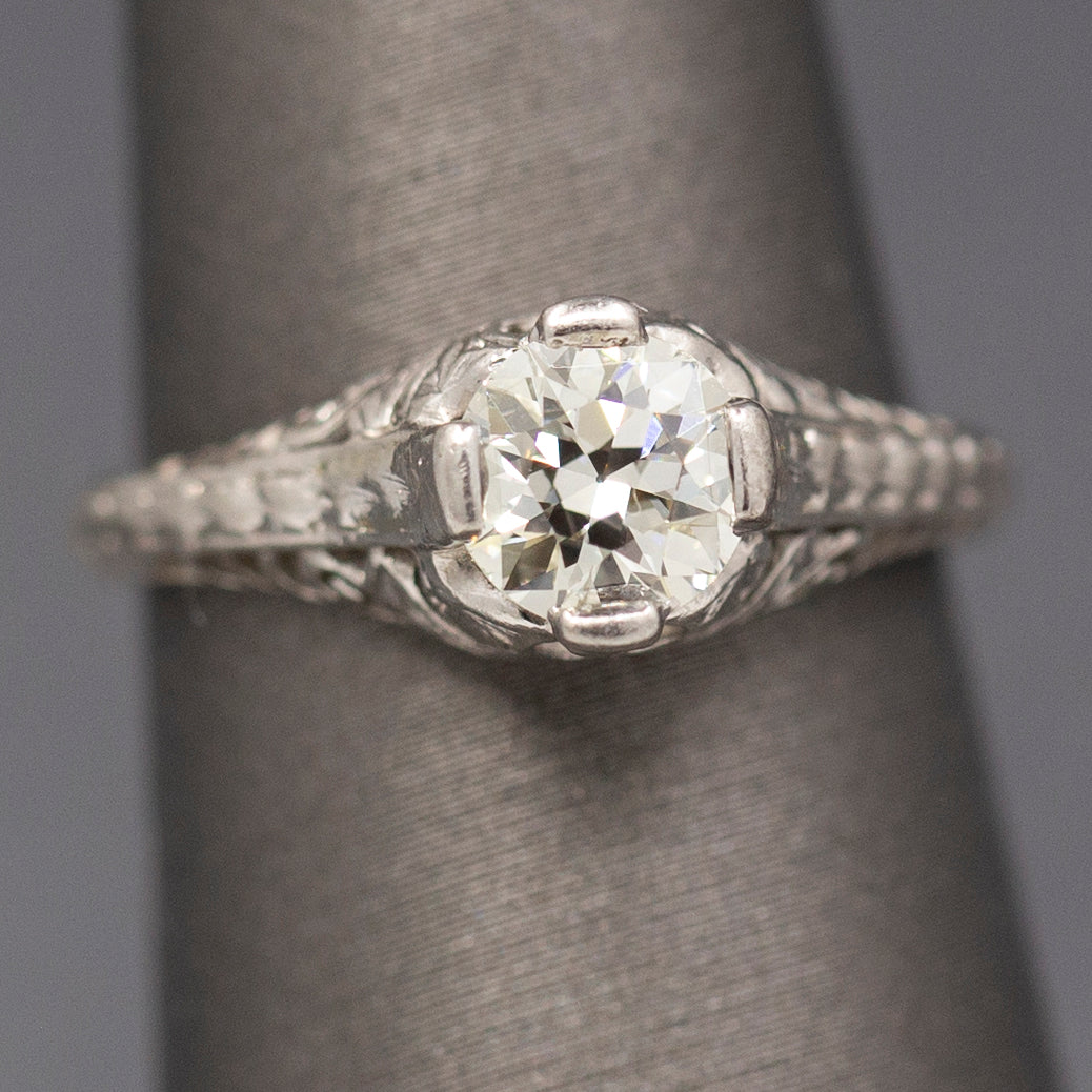 Stunning Art Deco Old European Cut Diamond Solitaire Engagement Ring in Platinum