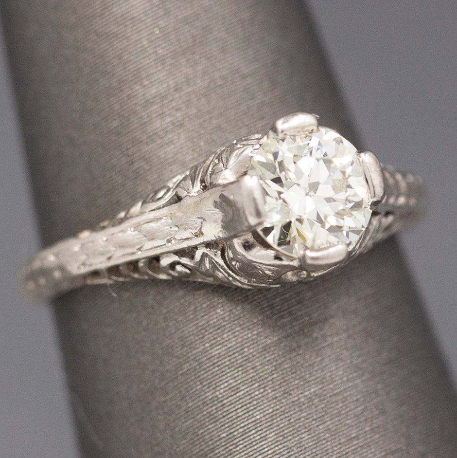 Stunning Art Deco Old European Cut Diamond Solitaire Engagement Ring in Platinum