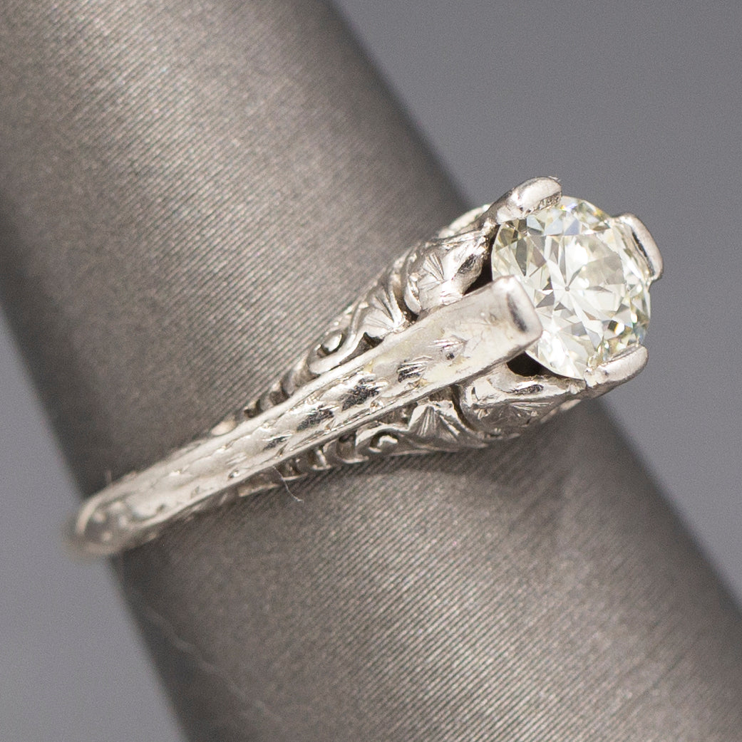 Stunning Art Deco Old European Cut Diamond Solitaire Engagement Ring in Platinum