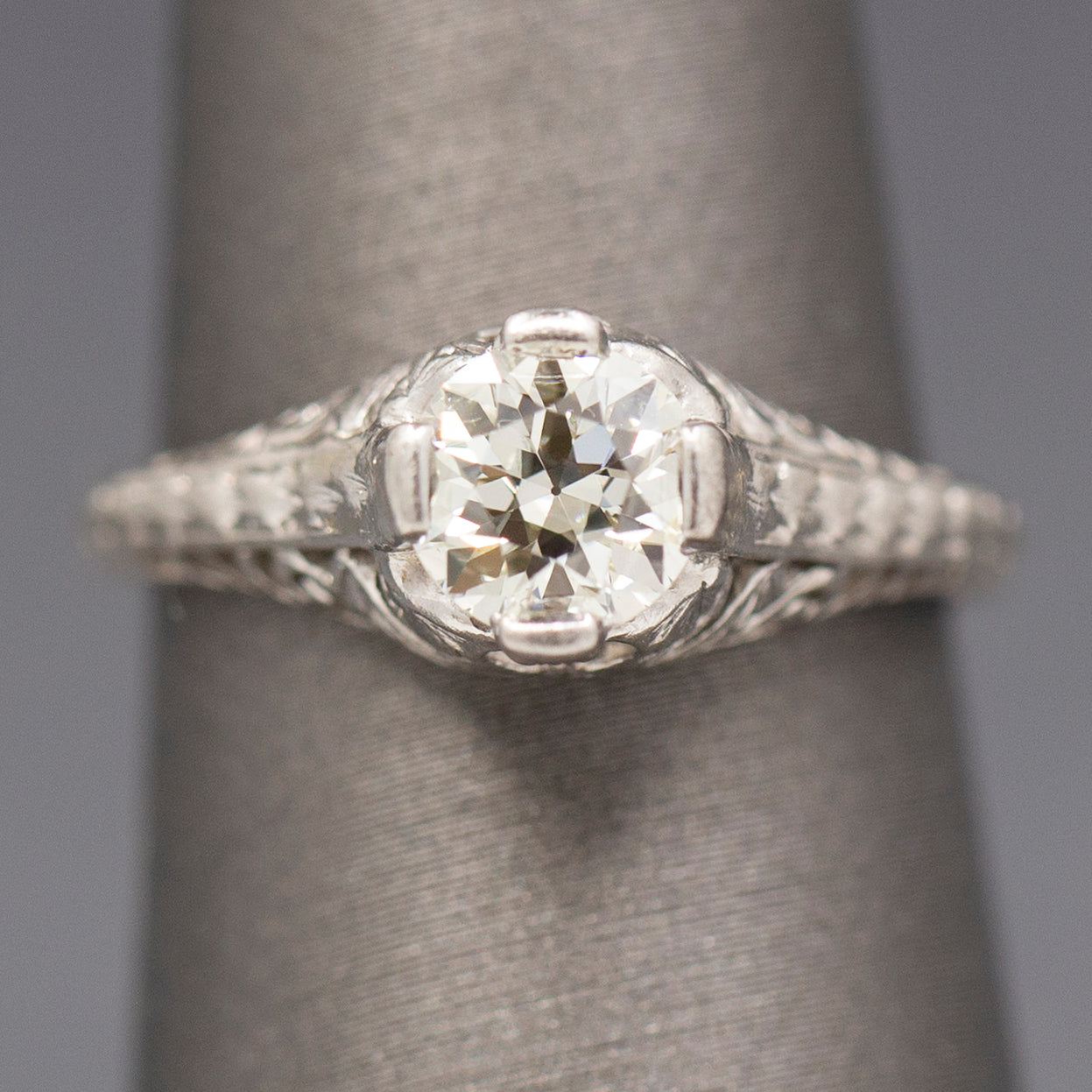 Stunning Art Deco Old European Cut Diamond Solitaire Engagement Ring in Platinum