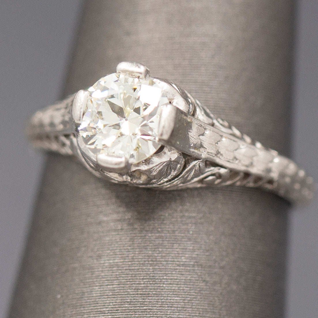 Stunning Art Deco Old European Cut Diamond Solitaire Engagement Ring in Platinum