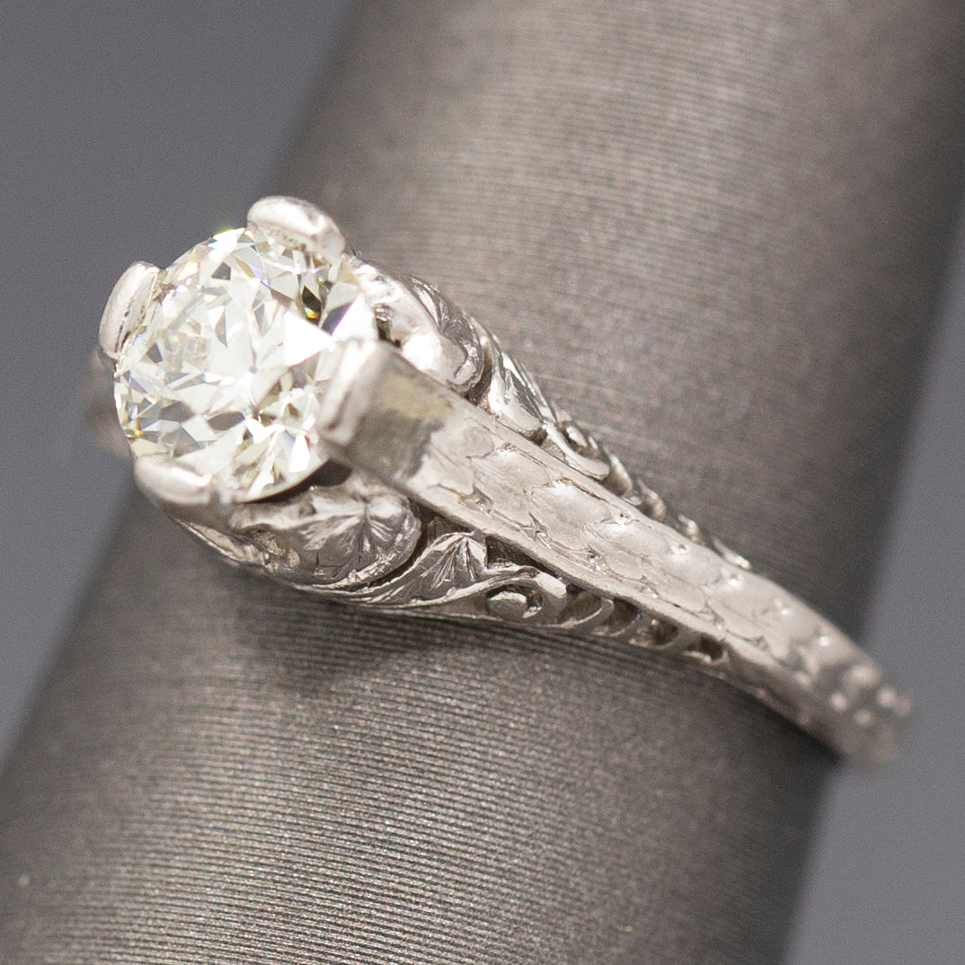 Stunning Art Deco Old European Cut Diamond Solitaire Engagement Ring in Platinum