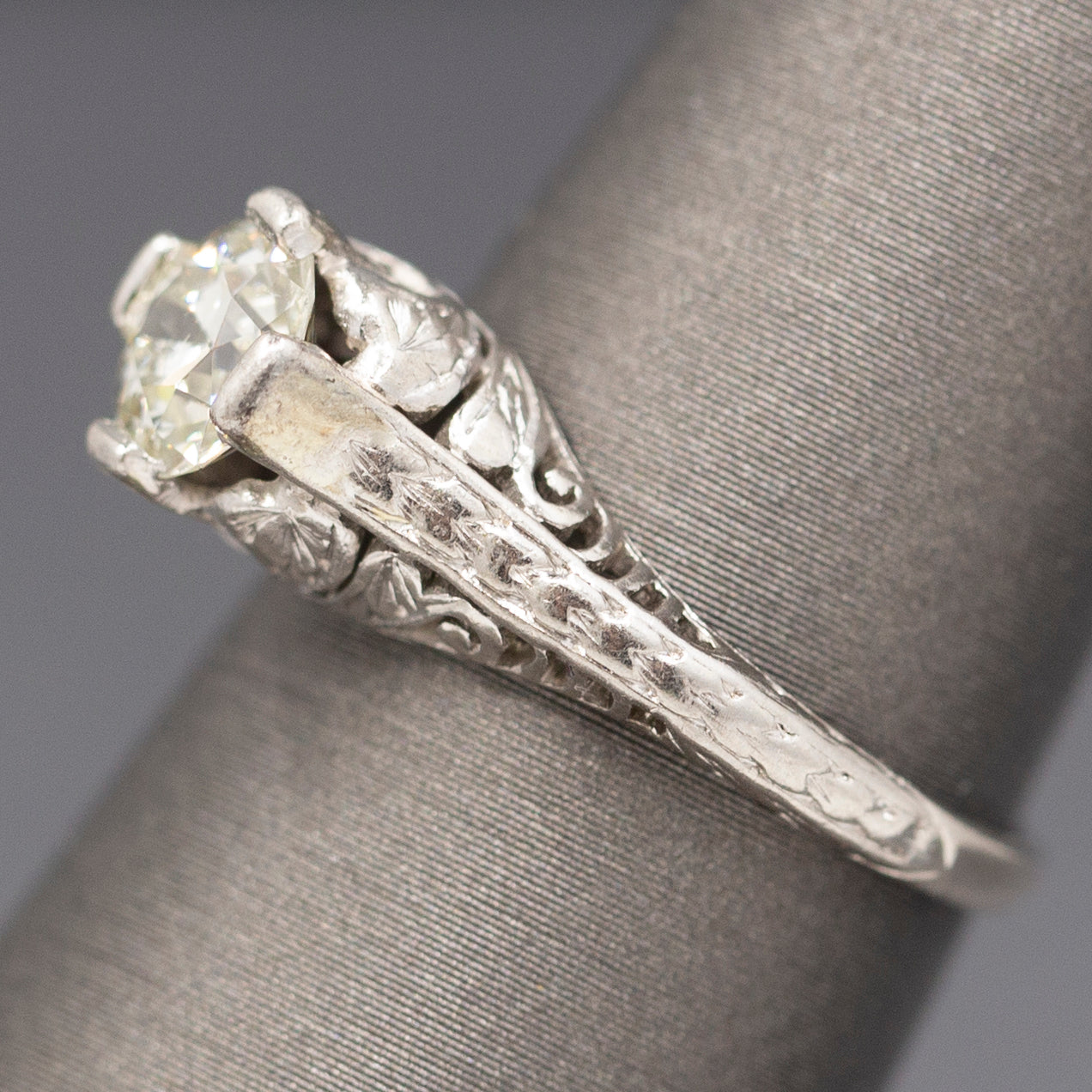 Stunning Art Deco Old European Cut Diamond Solitaire Engagement Ring in Platinum