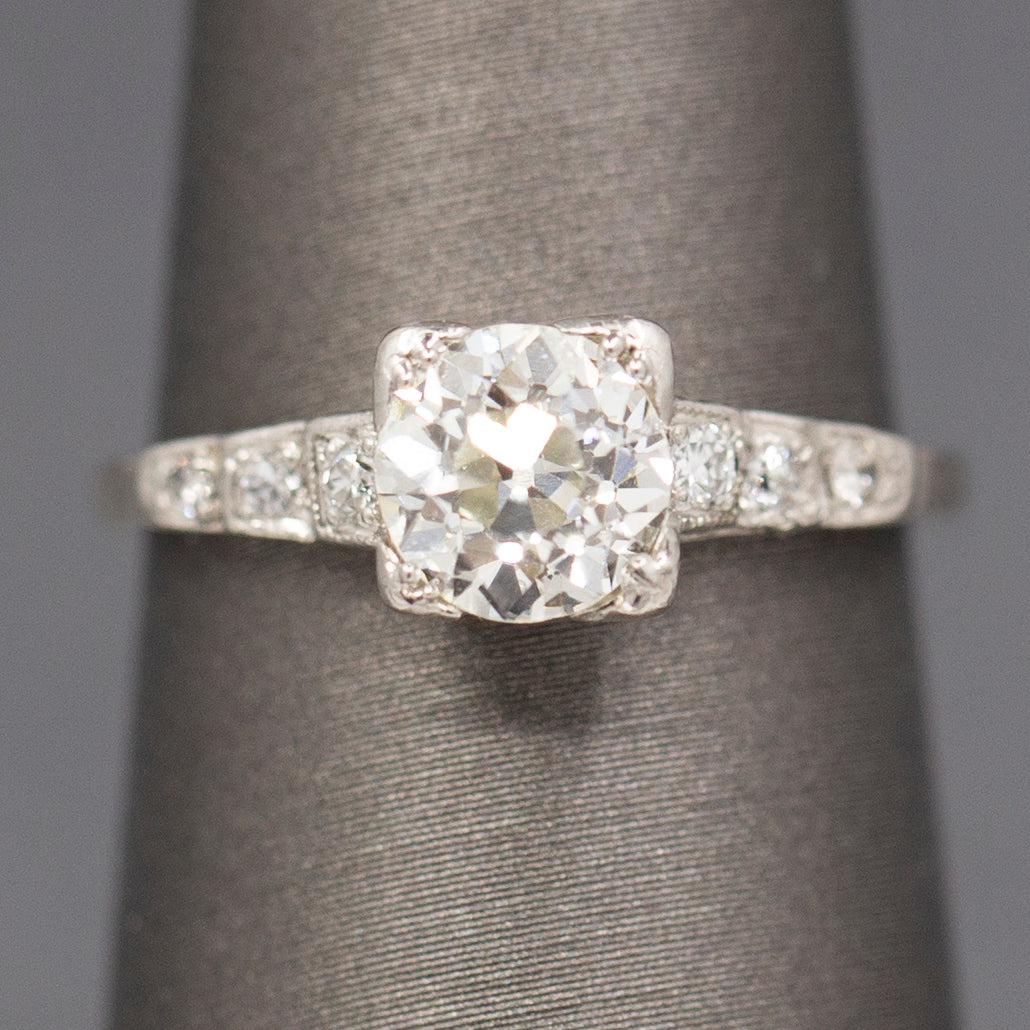 Late Art Deco GIA Certified Old European Cut Diamond Engagement Ring in Platinum