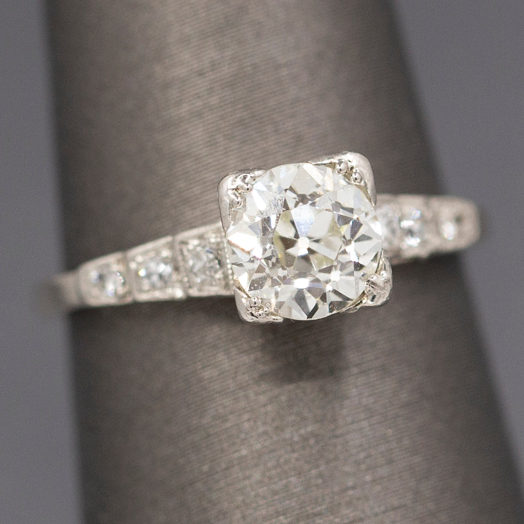 Late Art Deco GIA Certified Old European Cut Diamond Engagement Ring in Platinum
