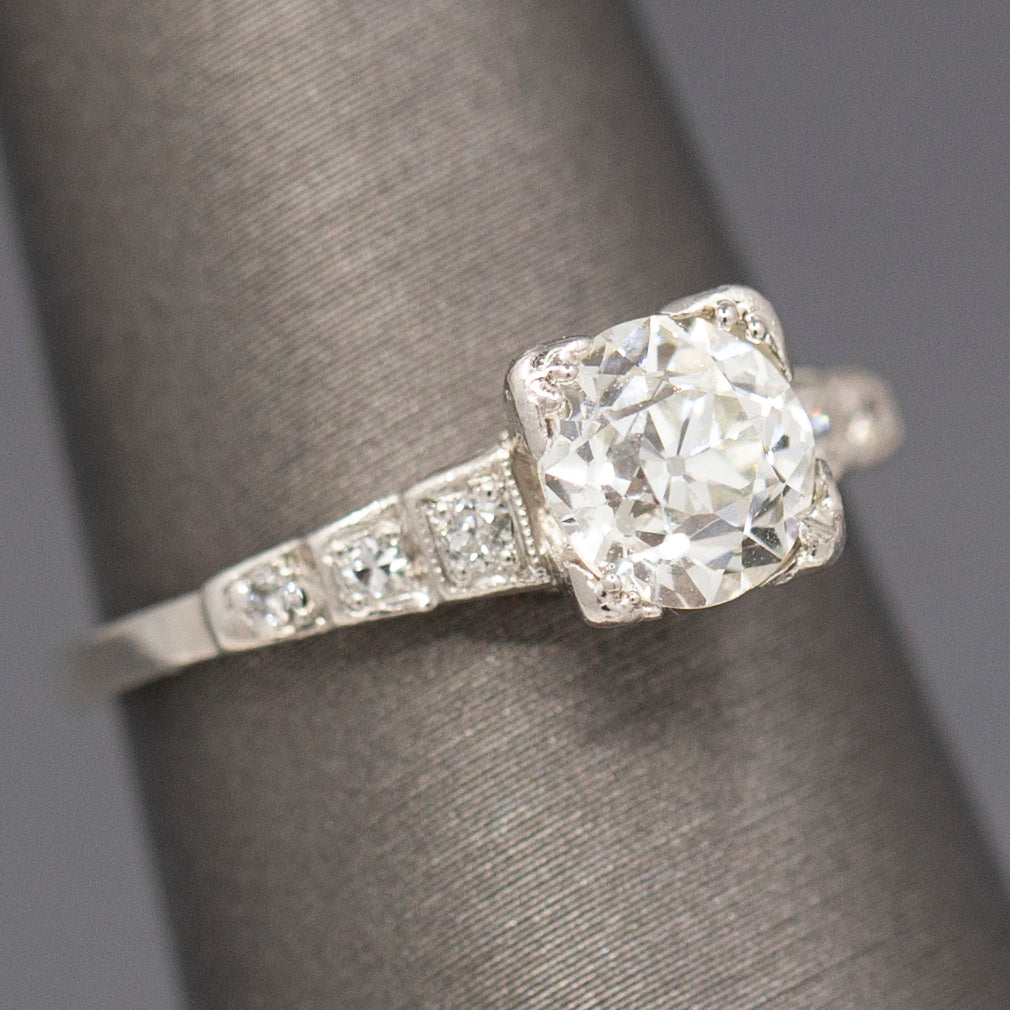 Late Art Deco GIA Certified Old European Cut Diamond Engagement Ring in Platinum
