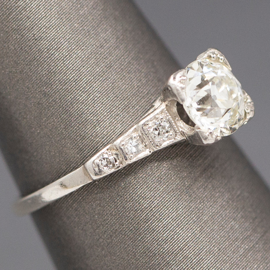 Late Art Deco GIA Certified Old European Cut Diamond Engagement Ring in Platinum