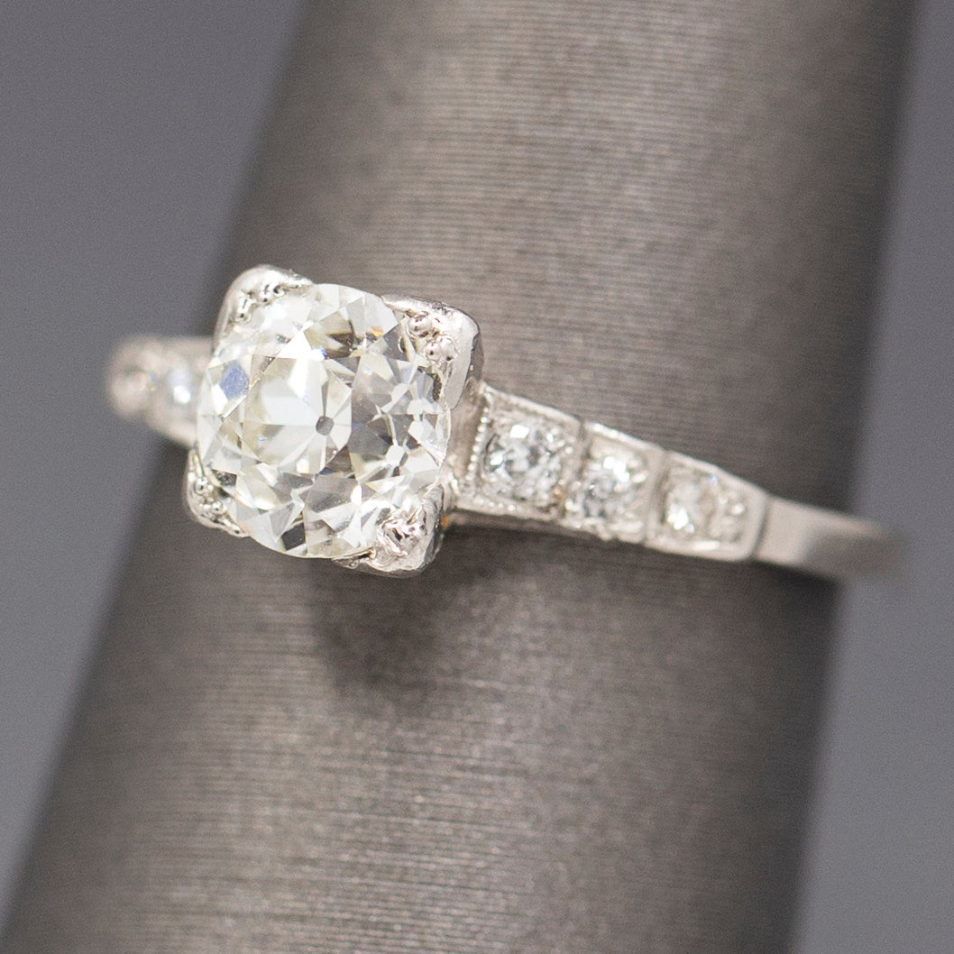 Late Art Deco GIA Certified Old European Cut Diamond Engagement Ring in Platinum