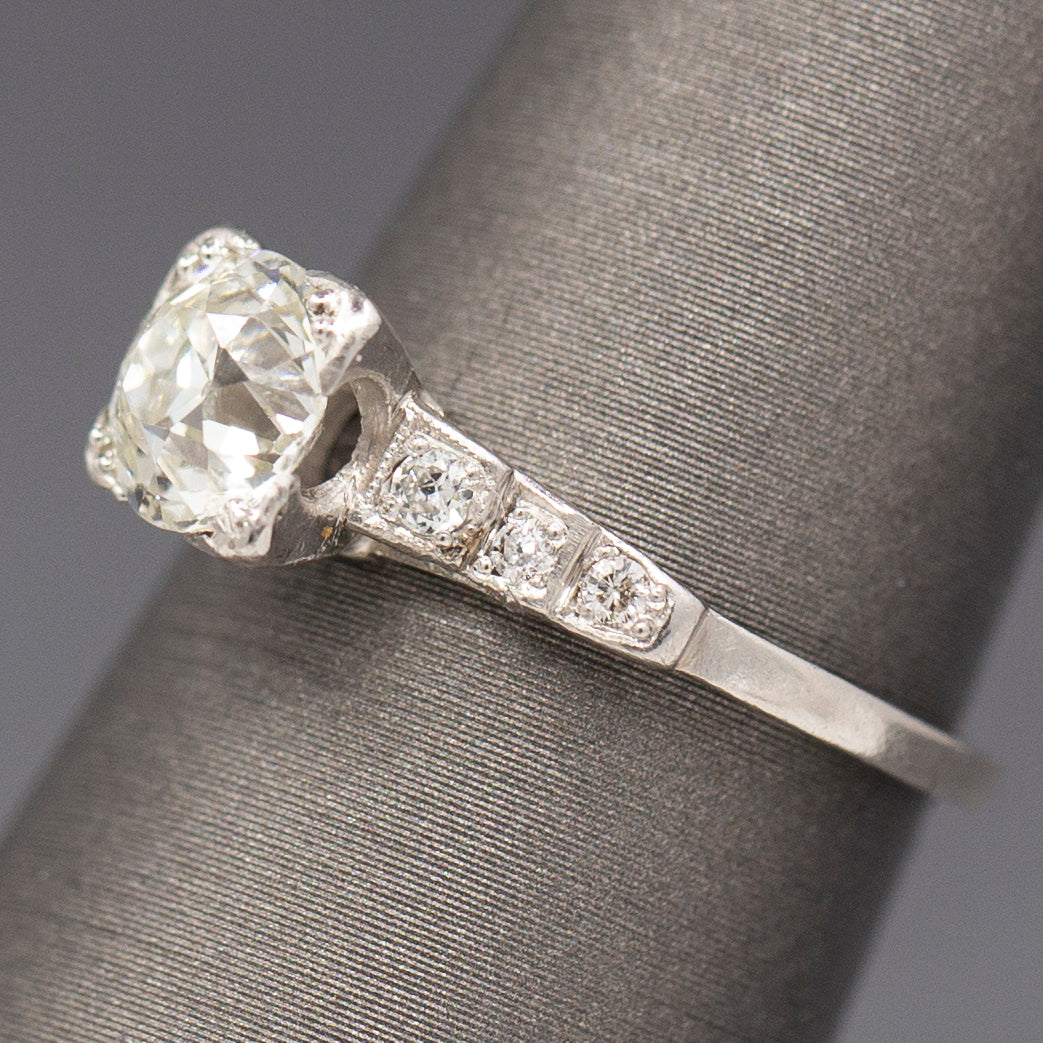 Late Art Deco GIA Certified Old European Cut Diamond Engagement Ring in Platinum