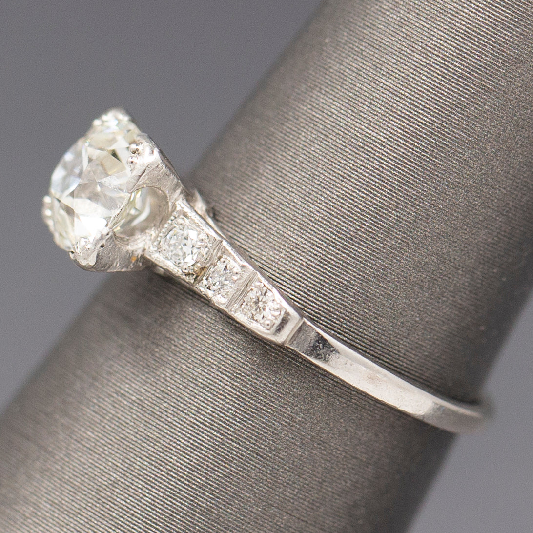 Late Art Deco GIA Certified Old European Cut Diamond Engagement Ring in Platinum