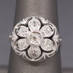 Vintage Old European Cut Natural Diamond Daisy Ring in  14k White Gold