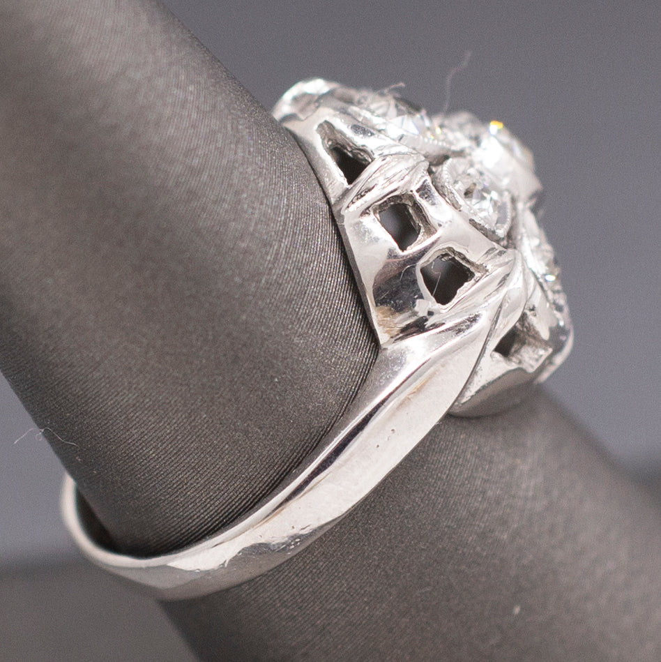Vintage Old European Cut Natural Diamond Daisy Ring in  14k White Gold