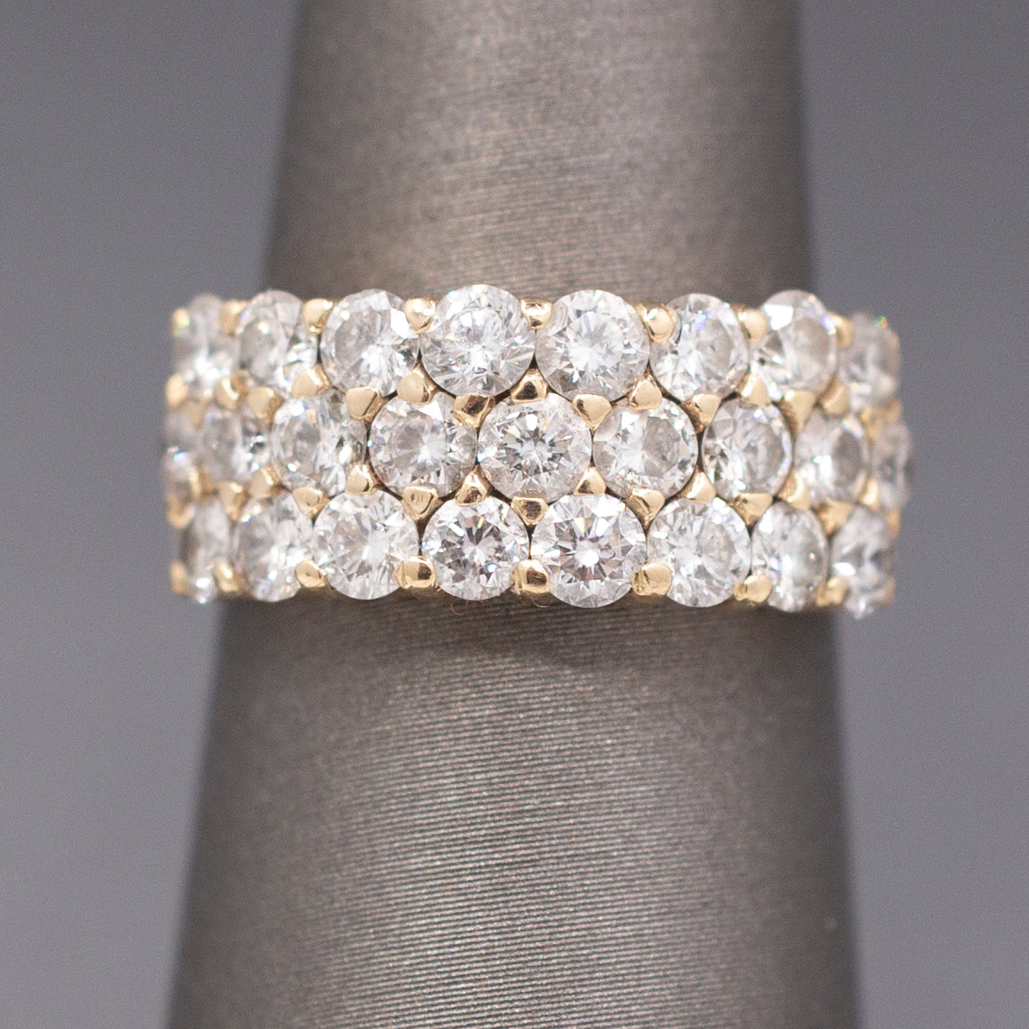 Vintage Three Row 1.50cttw Natural Diamond Ring in 14k Yellow Gold