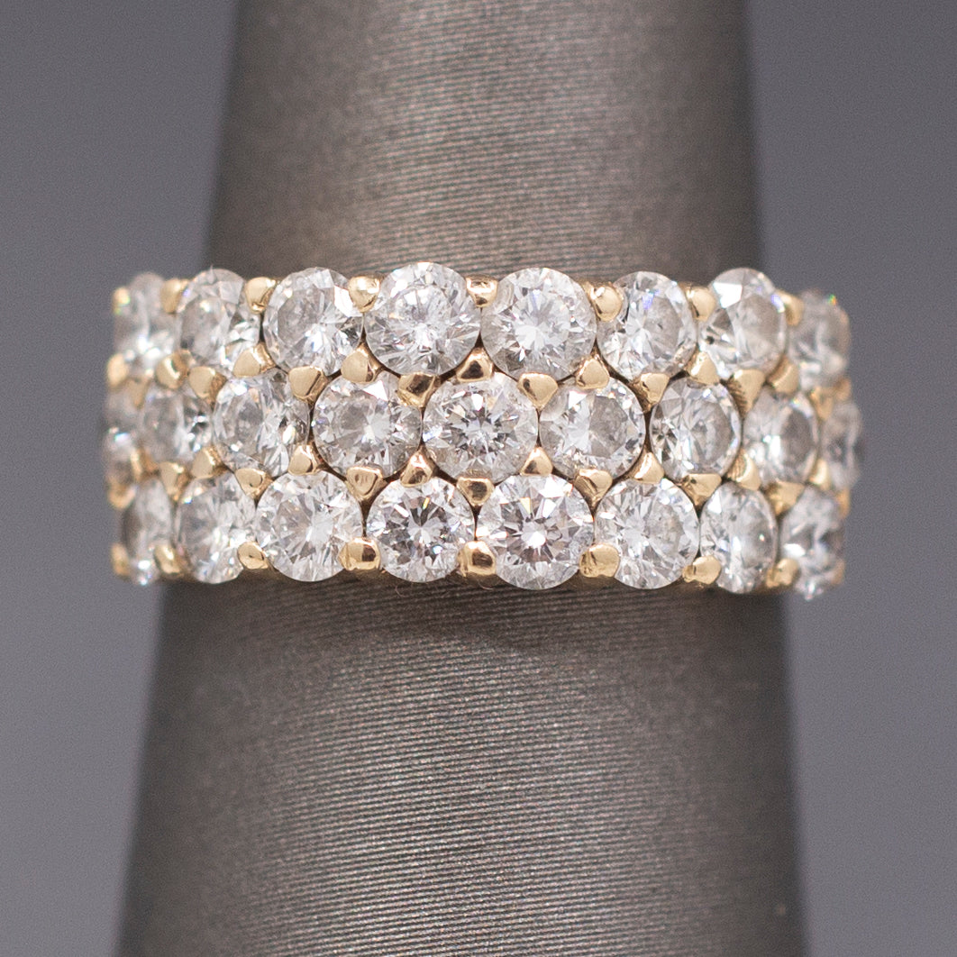 Vintage Three Row 1.50cttw Natural Diamond Ring in 14k Yellow Gold