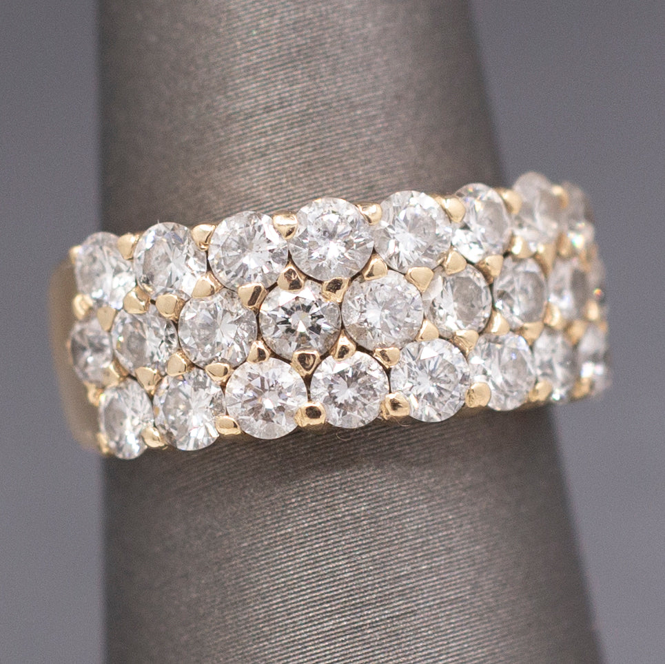 Vintage Three Row 1.50cttw Natural Diamond Ring in 14k Yellow Gold