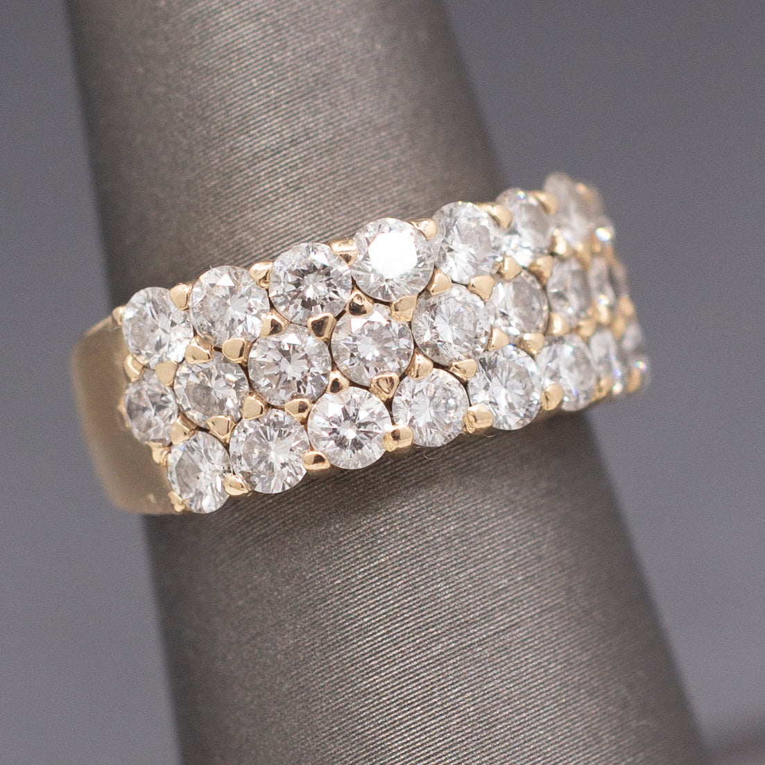 Vintage Three Row 1.50cttw Natural Diamond Ring in 14k Yellow Gold