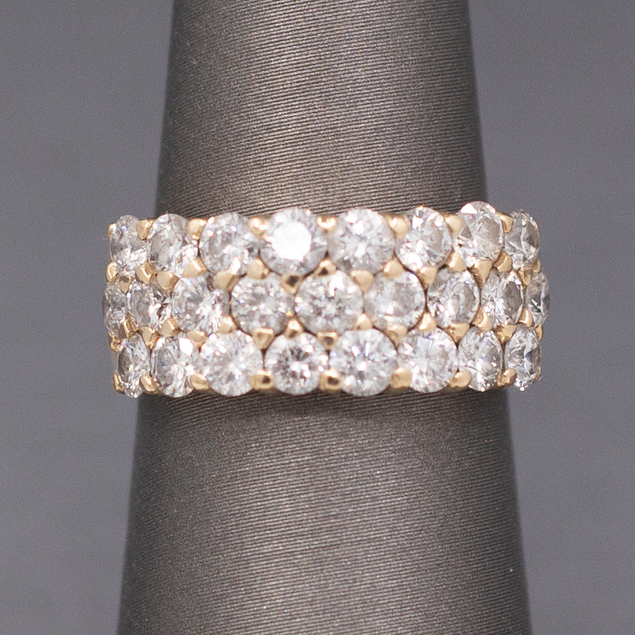 Vintage Three Row 1.50cttw Natural Diamond Ring in 14k Yellow Gold
