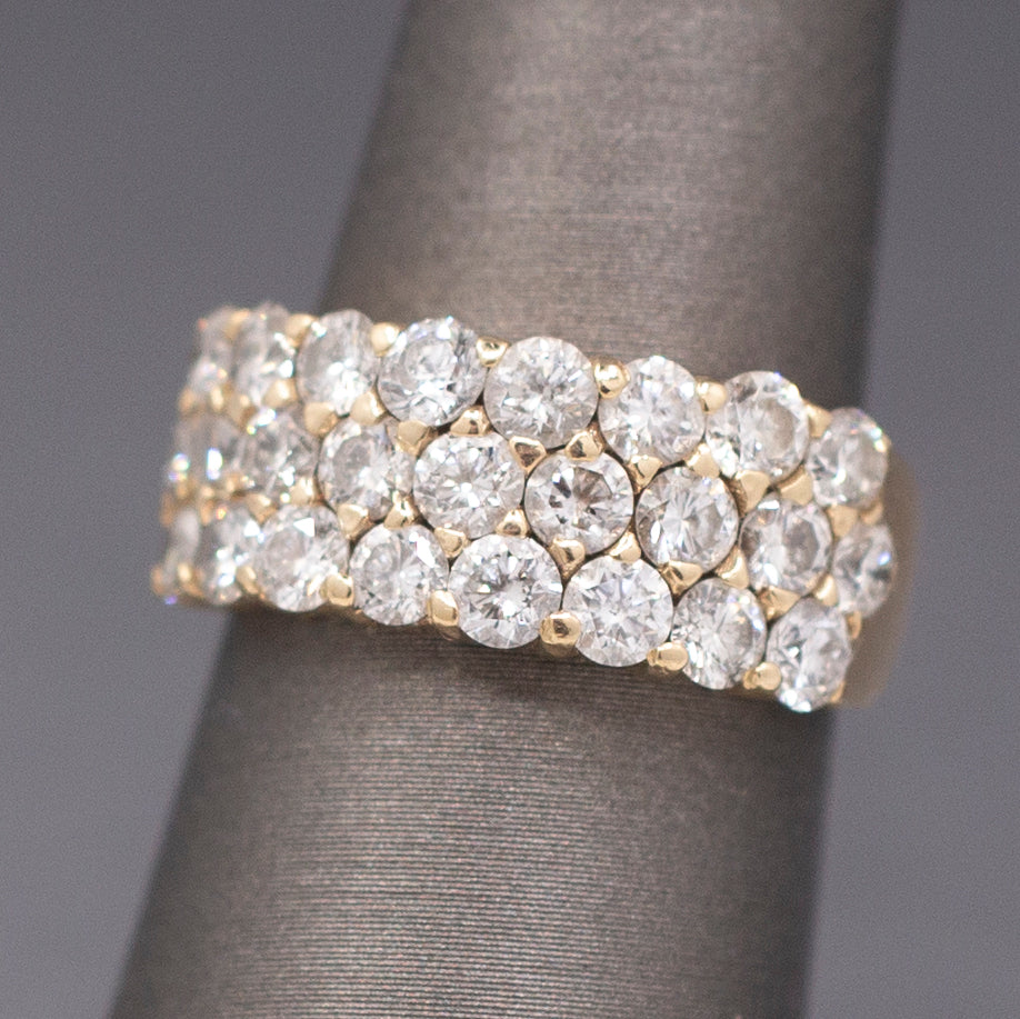 Vintage Three Row 1.50cttw Natural Diamond Ring in 14k Yellow Gold