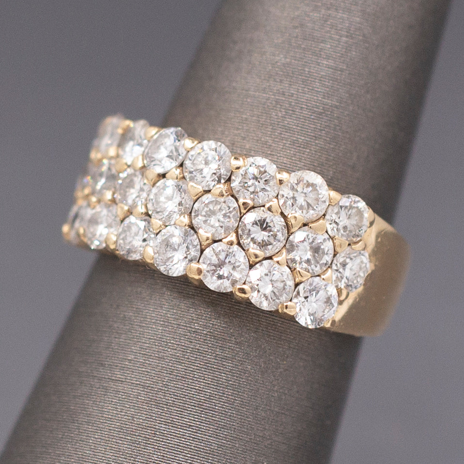 Vintage Three Row 1.50cttw Natural Diamond Ring in 14k Yellow Gold