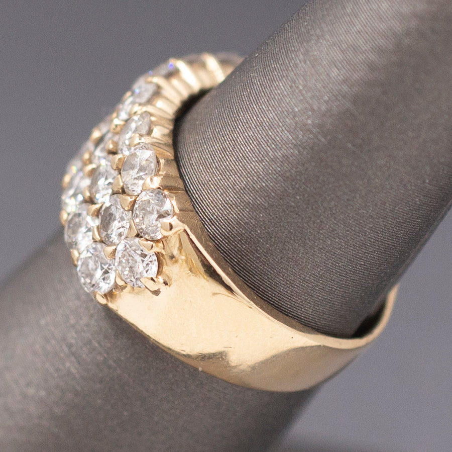 Vintage Three Row 1.50cttw Natural Diamond Ring in 14k Yellow Gold