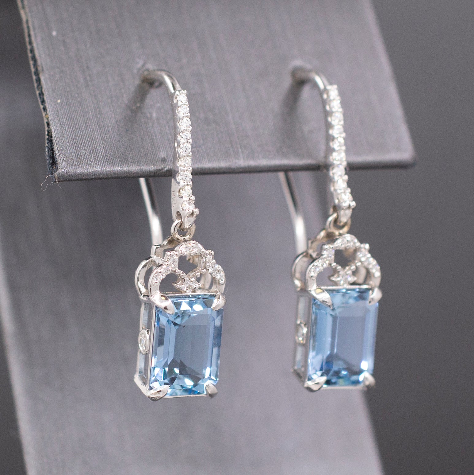 Absolutely Stunning Aquamarine and Diamond Dangle Earrings in 14k White Gold
