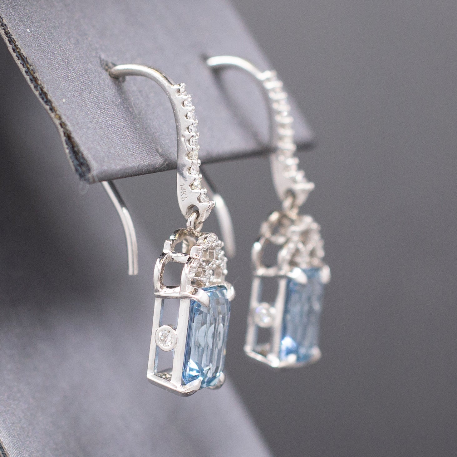 Absolutely Stunning Aquamarine and Diamond Dangle Earrings in 14k White Gold