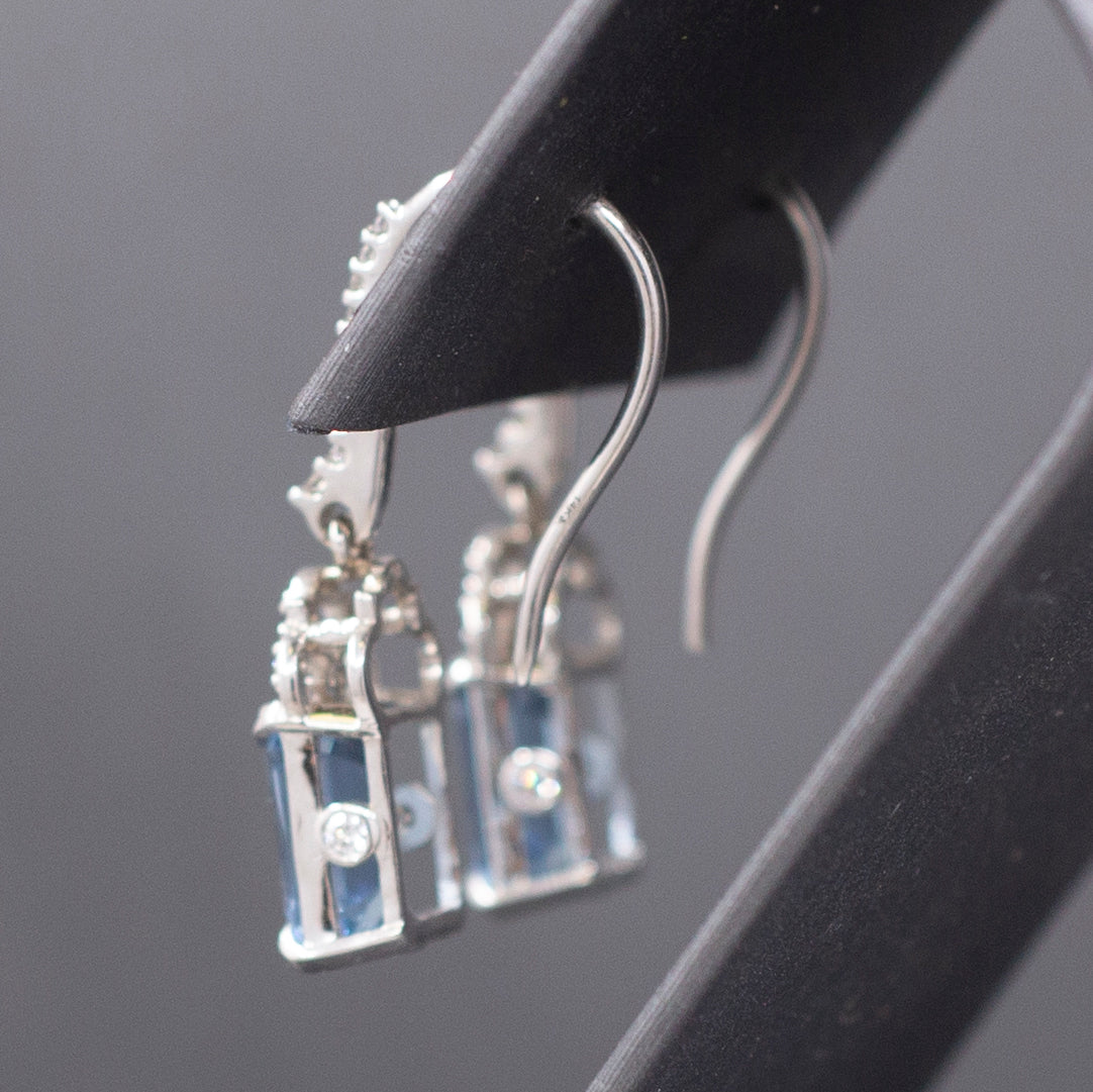 Absolutely Stunning Aquamarine and Diamond Dangle Earrings in 14k White Gold