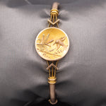 Antique Victorian Bird and Flower Bangle Bracelet in 10k Yellow & Rose Gold