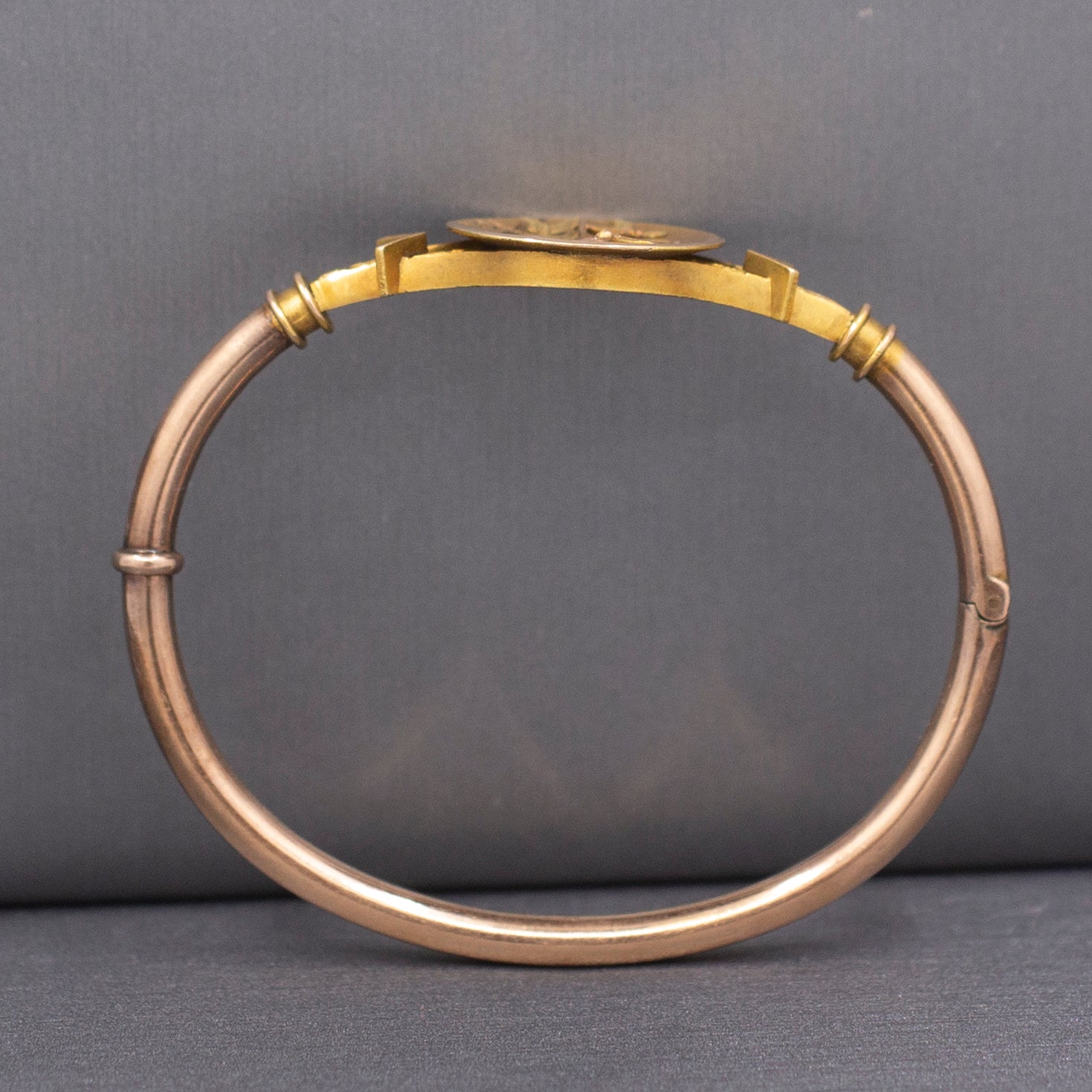 Antique Victorian Bird and Flower Bangle Bracelet in 10k Yellow & Rose Gold
