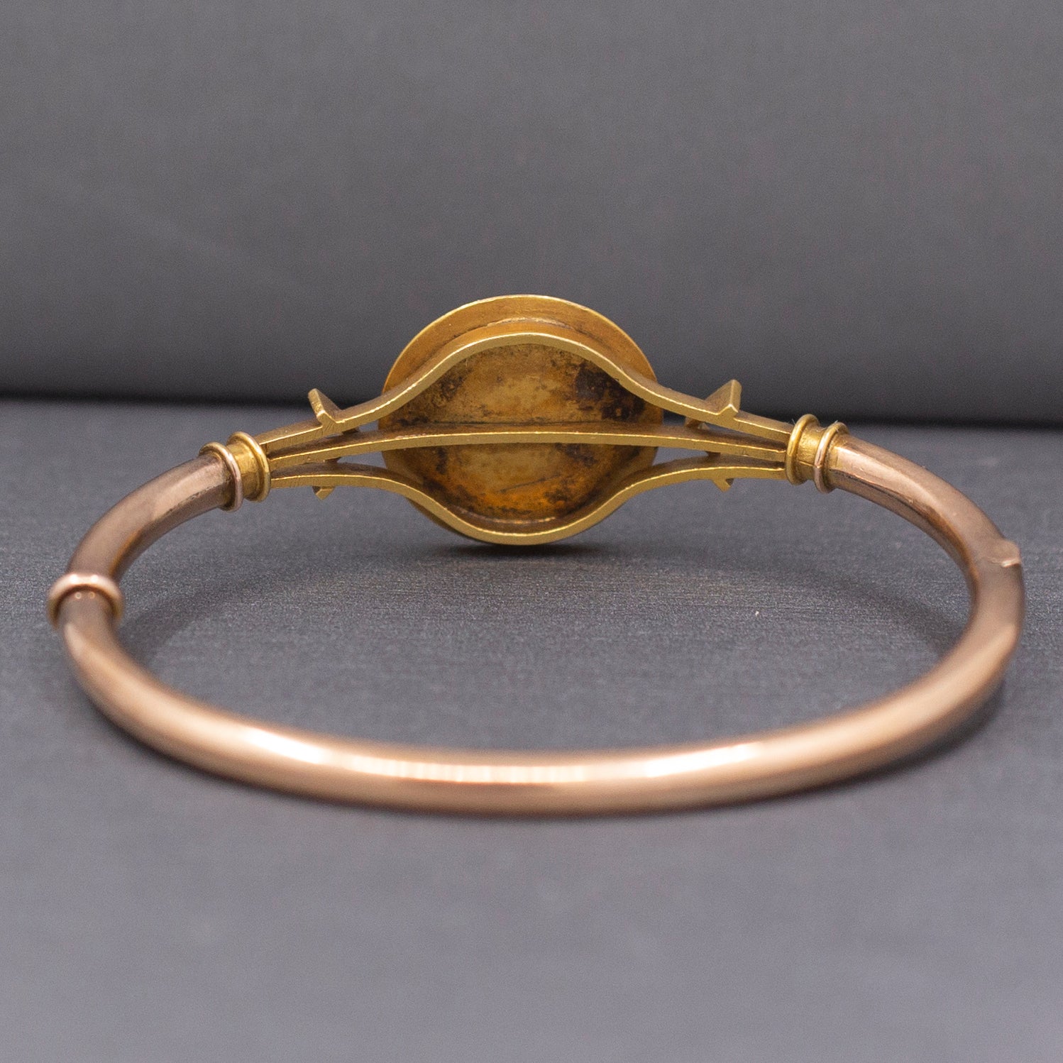 Antique Victorian Bird and Flower Bangle Bracelet in 10k Yellow & Rose Gold